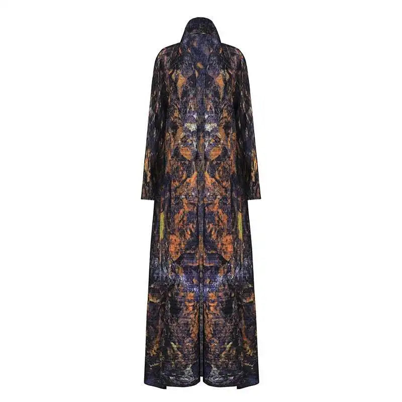 [Vibe] Modest Pleated Robe Islamic Pleated 2025 Muslim Long Sleeve Dress Cape Printed Women Fashion Abaya
