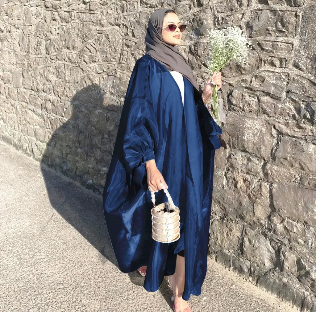 2025 Eid Abaya Dubai Puff Sleeves Muslim Dress Silky Turkey Kaftans for WomenRobe Kimono Islam Abayas Femme Musulmane African