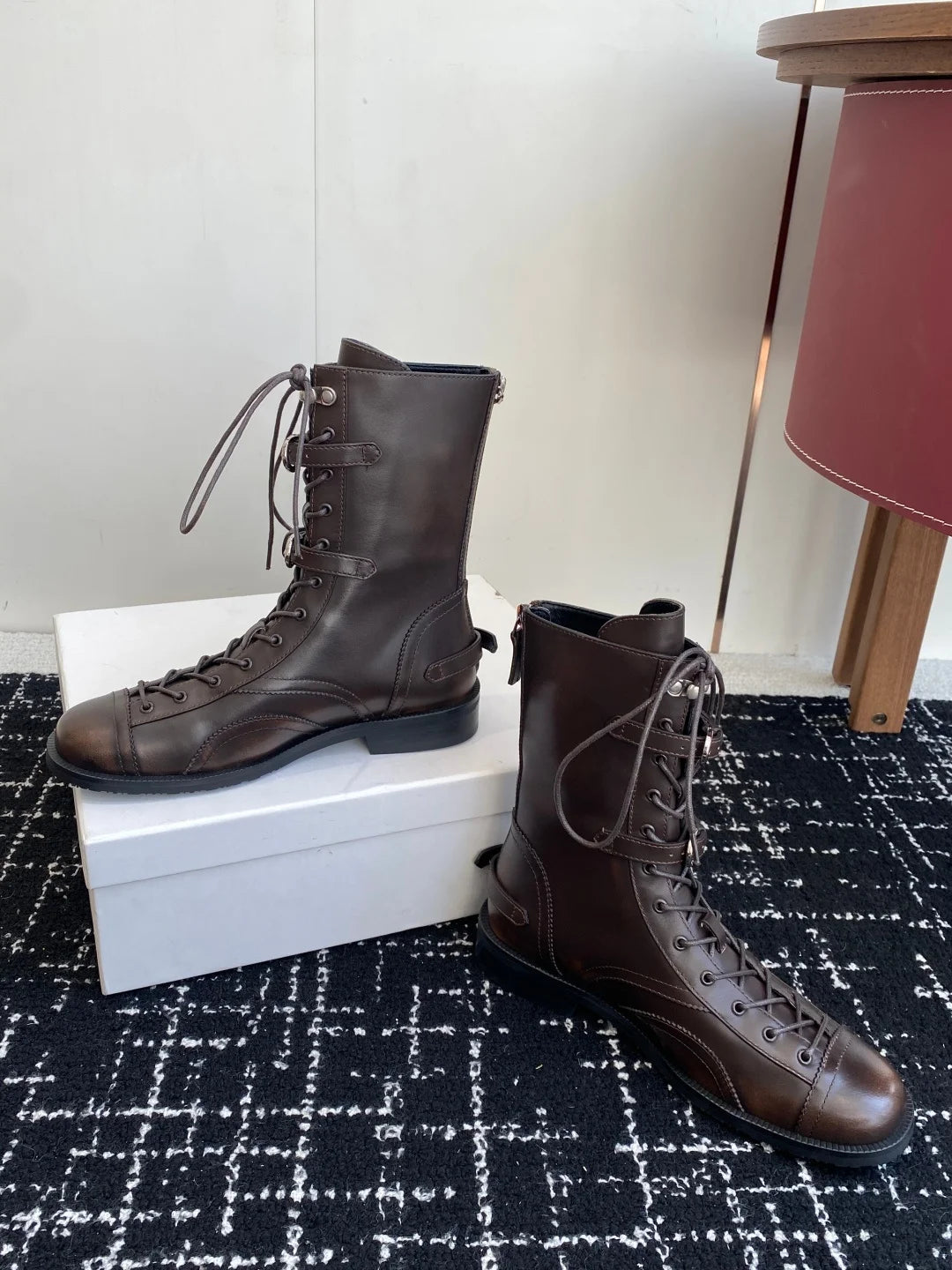 2025 Winter autumn lace up boots riding booties shoes genuine leather shoes