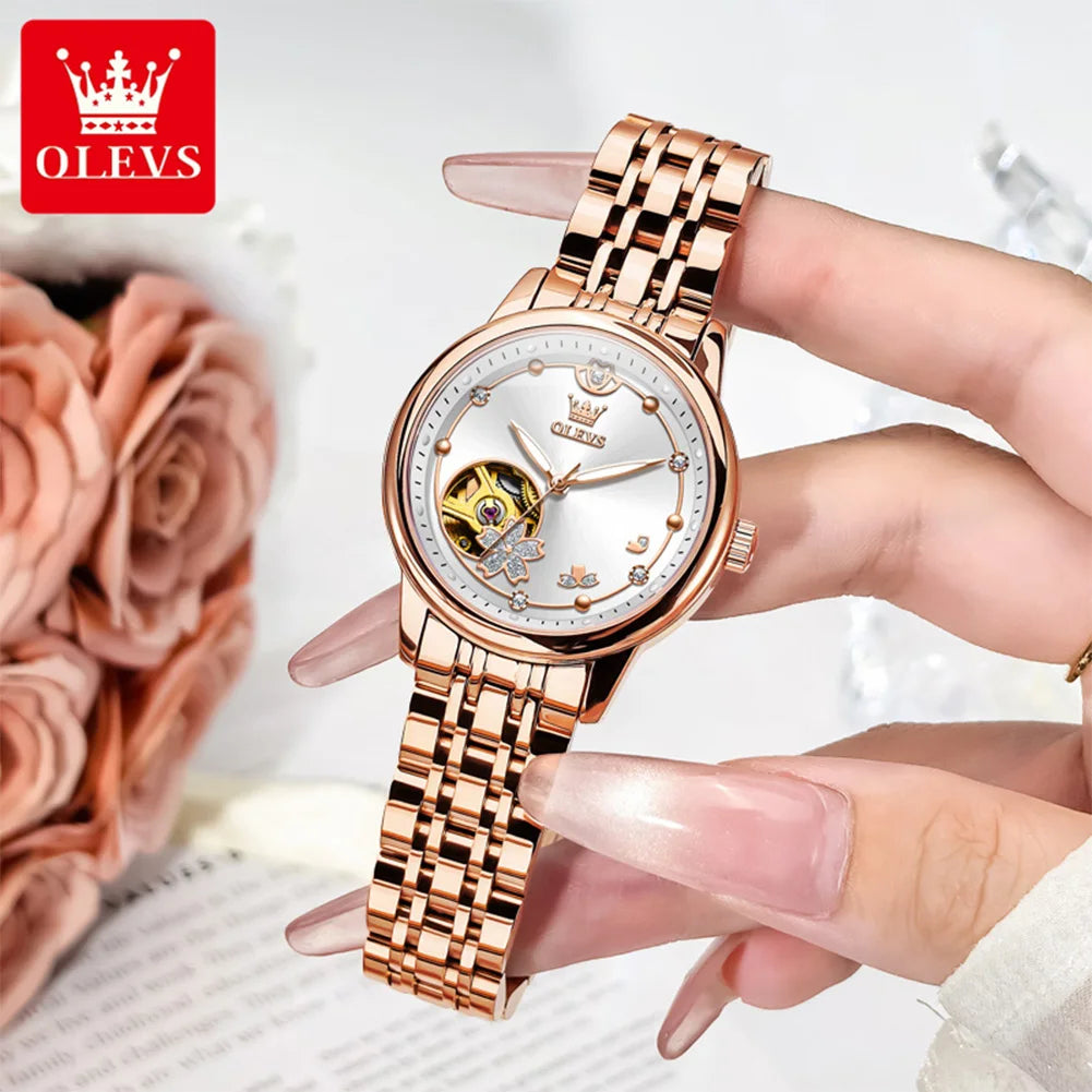 OLEVS 6732 Women Watches Luxury FashionAutomatic Mechanical Watch Stainless Steel Waterproof Watches For Women Gifts Box New