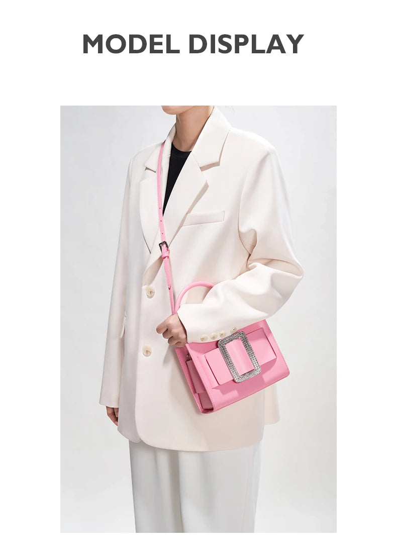 BAFELLI 2025 NEW WOMEN'S FASHION PINK EVENING HANDBAG SHOULDER BOXY BAG CASUAL PURSE LUXURY BRAND DESIGNER LEATHER TREND LADY
