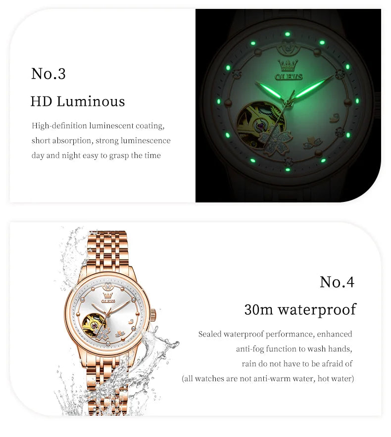 OLEVS 6732 Women Watches Luxury FashionAutomatic Mechanical Watch Stainless Steel Waterproof Watches For Women Gifts Box New