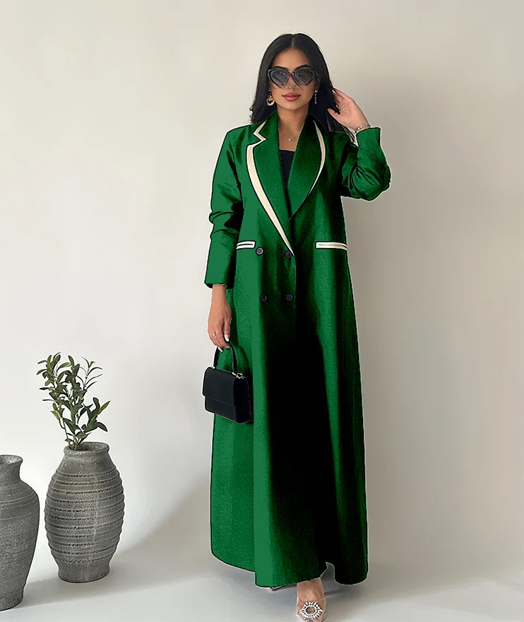 Simple Black Daily Women Abaya Muslim Robe Loose Female Blazer New Double Breasted Lady Jacket One Piece فساتين إسلامية