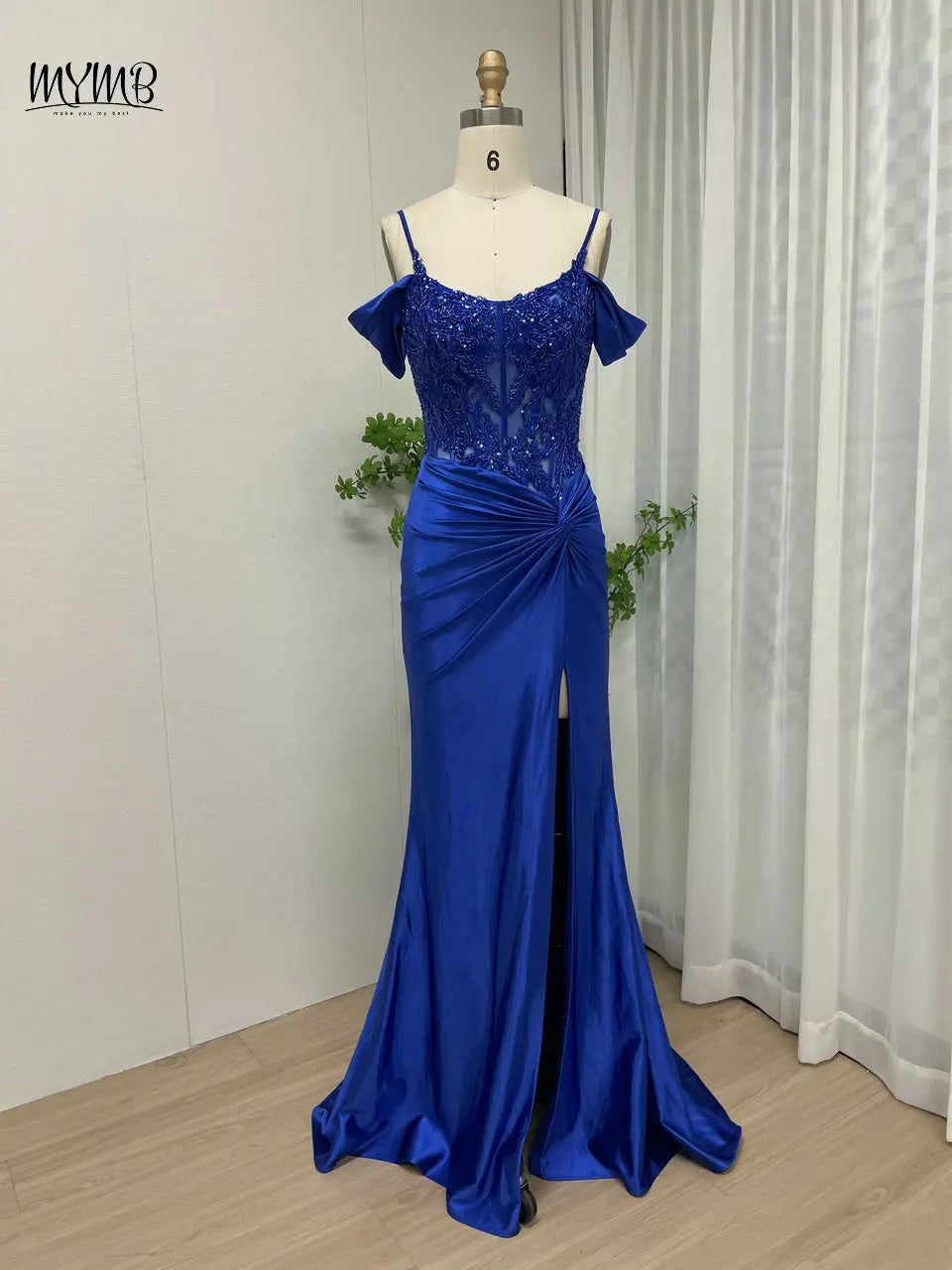 MYMB Wine Spaghetti Straps Women Sheath Bridesmaid Dresses Classic Off Shoulder High Slit Beaded Evening Gown vestidos de gala