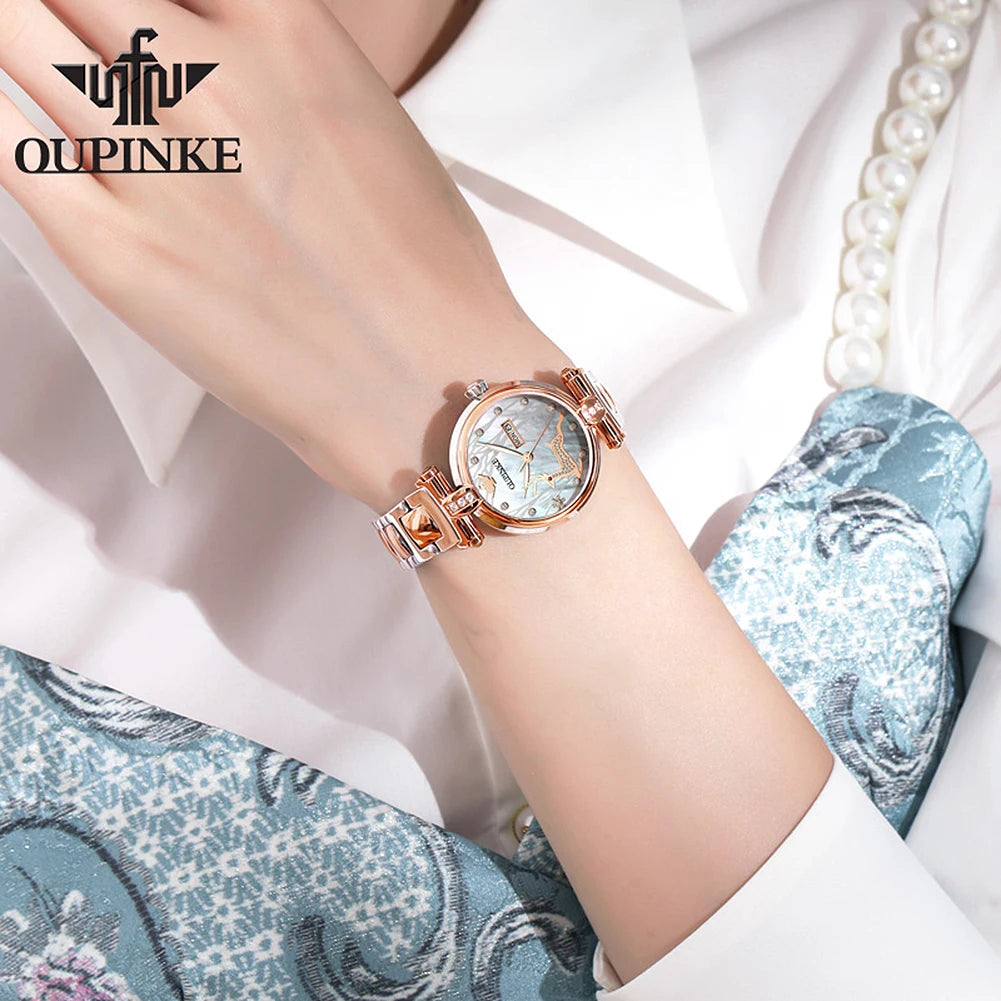 OUPINKE 3180 Luxury Brand Women Watch Original Automatic Mechanical Watch Calendar Elegant Women Dress Bracelet Watch Gift Box