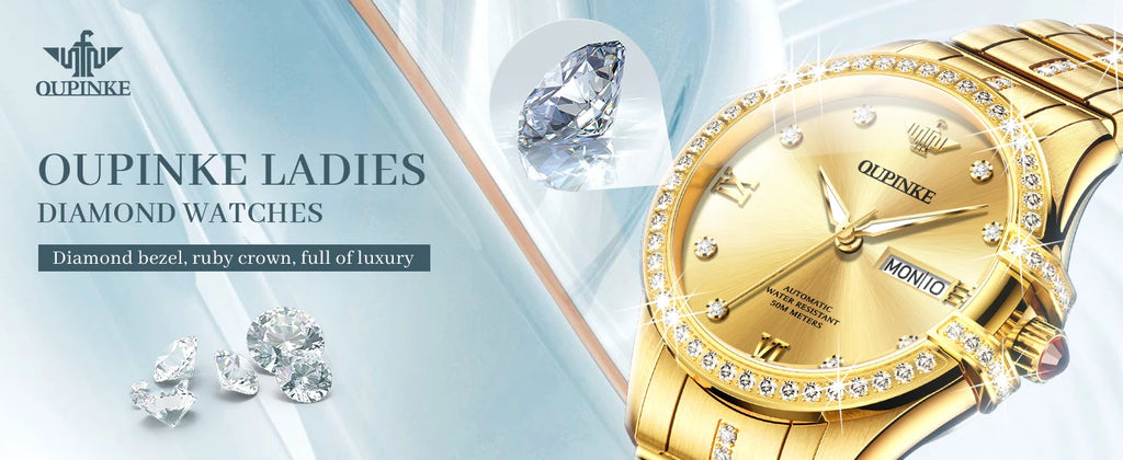 OUPINKE 3195 Japan Imported Automatic Movement Mechanical Watch for Women Diamond Ladies Watch Waterproof Dual Calendar Watch