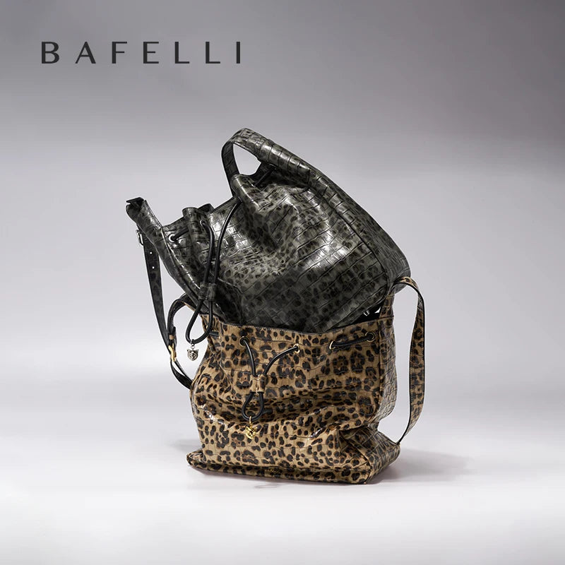BAFELLI WOMEN'S NEW BAGS LUXURY FASHION LEATHER HANDBAGS 2025 HIGH QUALITY DESIGNER BRAND CAPACITY LADIES SHOULDER LEOPARD PRINT