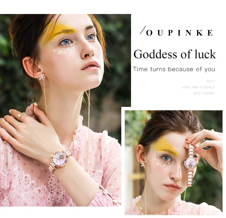 OUPINKE 3183 Women Watch Top Luxury Brand Automatic Mechanical Tungsten Steel Watchstrap Waterproof Gift Box Watches For Women