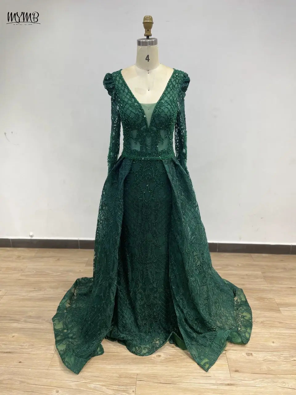 MYMB Blue Elegant Long Sleeves Women Celebrity Dress for Formal Occasions Luxury Arabic V Neck Beading Lace Evening Gowns DKN108